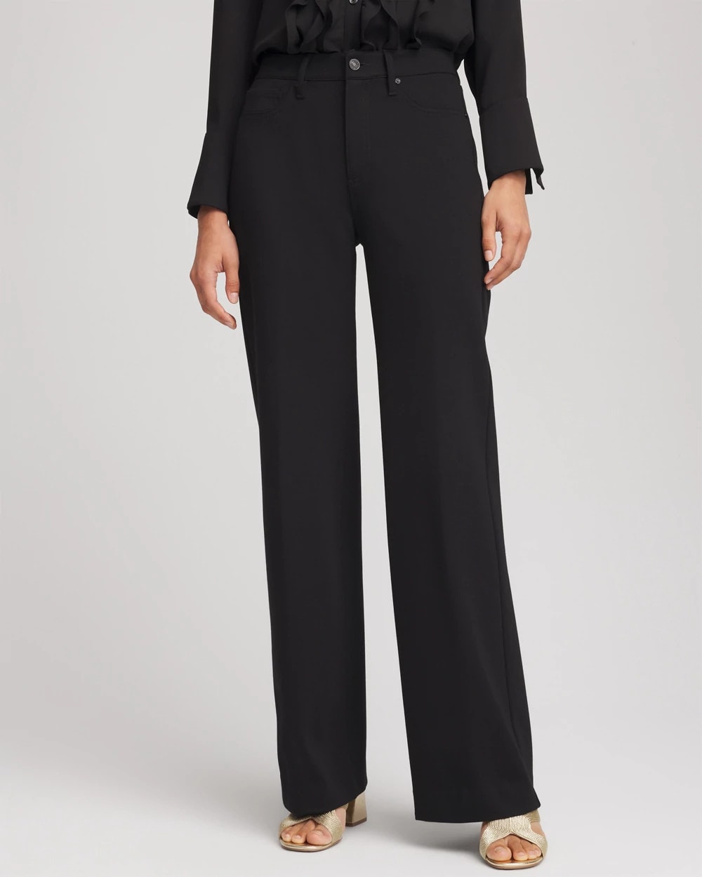 Chico's Five-Pocket Wide-Leg Ponte Pants Black