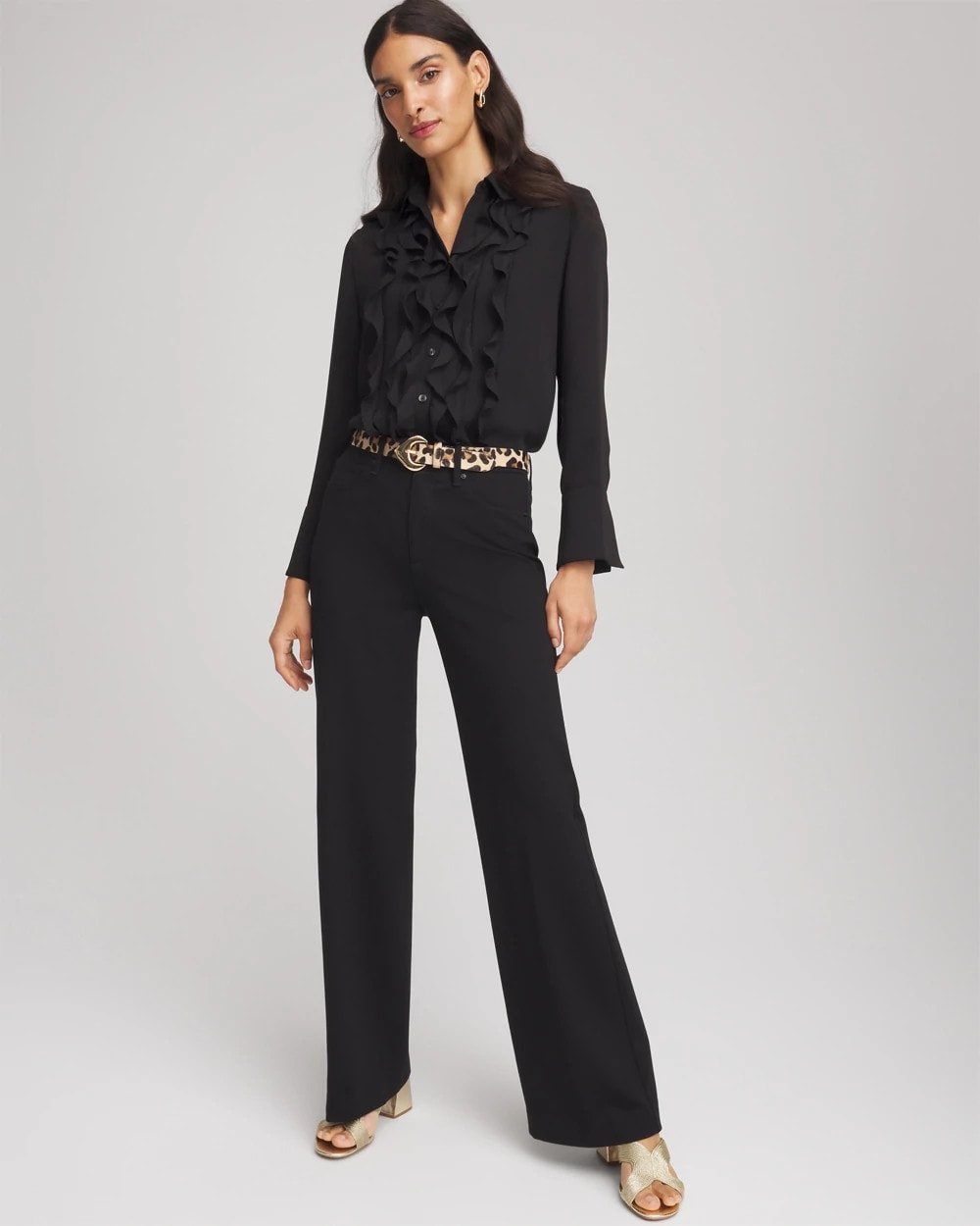 Chico's Five-Pocket Wide-Leg Ponte Pants Black