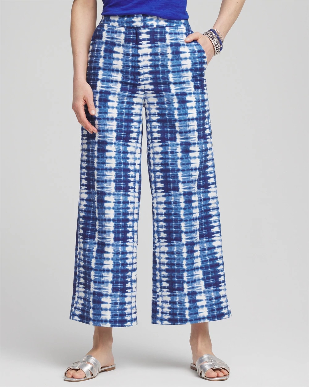 Chico's Tie-Dye Linen Cropped Pants Blue