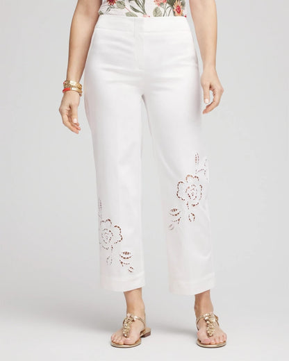 Chico's Sateen Cutout Cropped Pants Alabaster