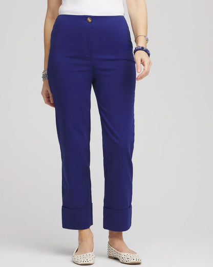 Chico's Stretch Sateen Cropped Pants Blue Casa
