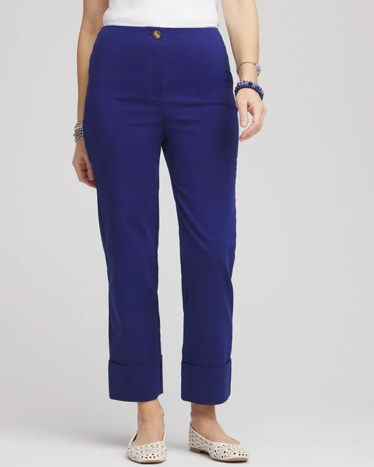 Chico's Stretch Sateen Cropped Pants Blue Casa
