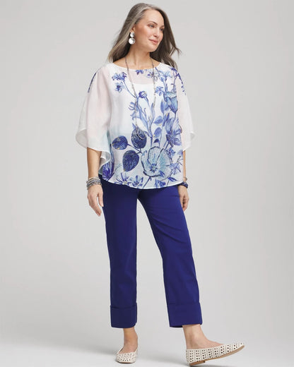 Chico's Stretch Sateen Cropped Pants Blue Casa