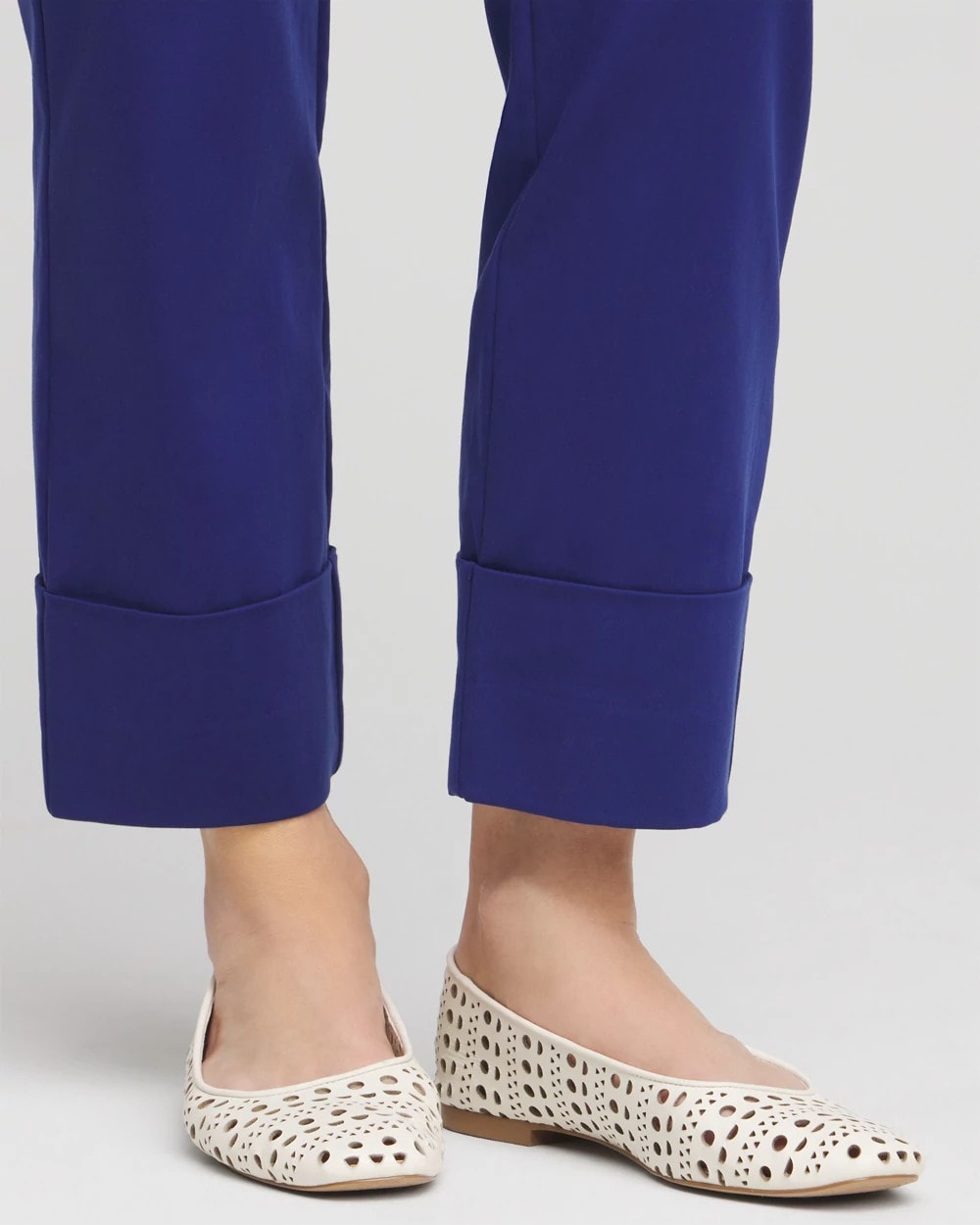 Chico's Stretch Sateen Cropped Pants Blue Casa