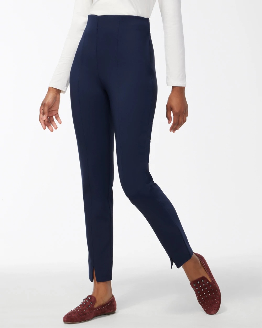 Chico's Bi-Stretch Front Seam Slit Ankle Pants Ink