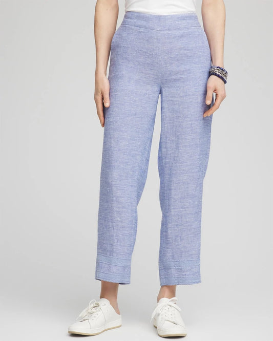 Chico's Linen Pull On Waist Cropped Pants Blue