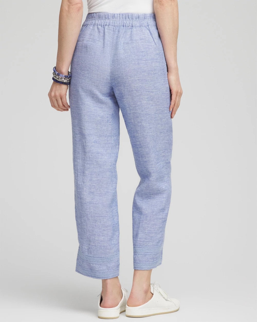 Chico's Linen Pull On Waist Cropped Pants Blue