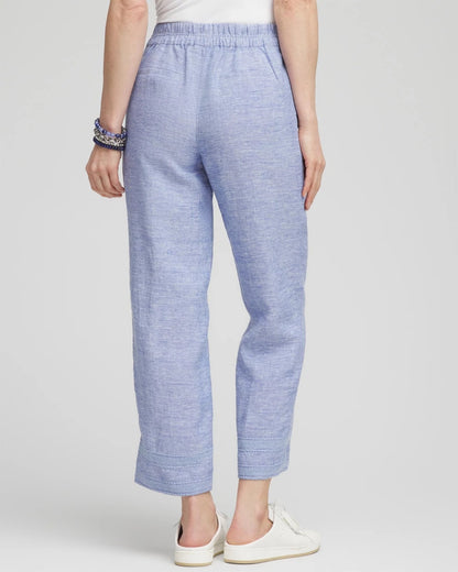 Chico's Linen Pull On Waist Cropped Pants Blue