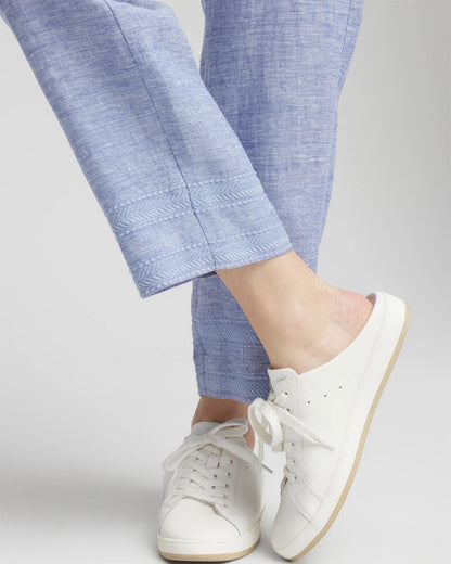 Chico's Linen Pull On Waist Cropped Pants Blue