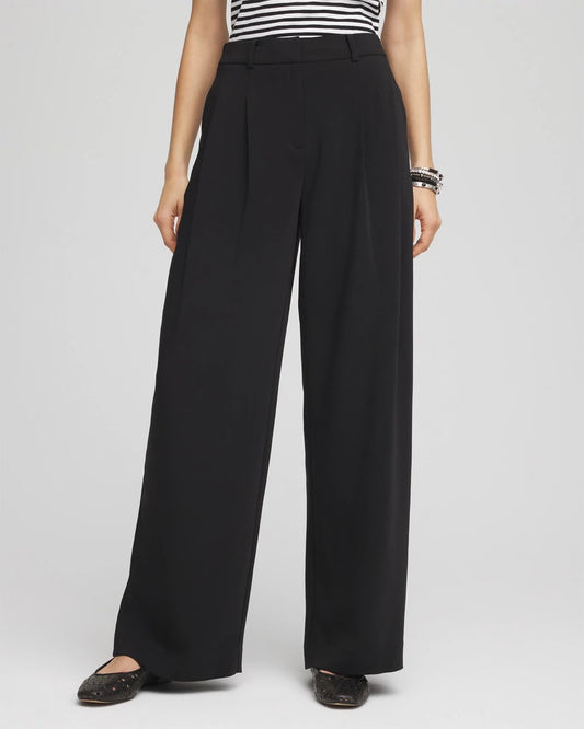 Chico's Crepe Pleated Relaxed Pants Black