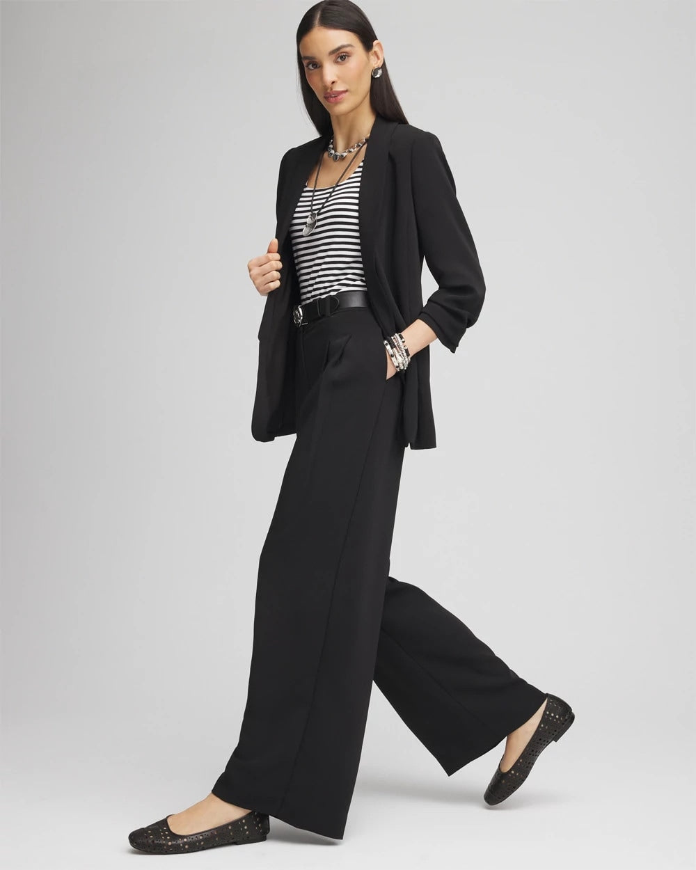 Chico's Crepe Pleated Relaxed Pants Black