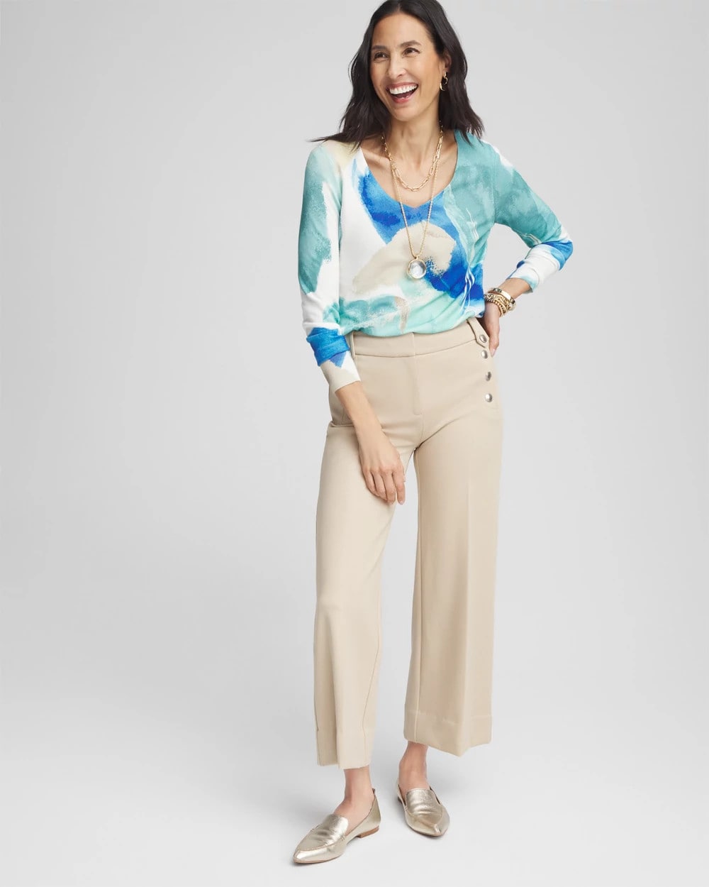 Chico's Button Knit Twill Cropped Pants Wild Truffle