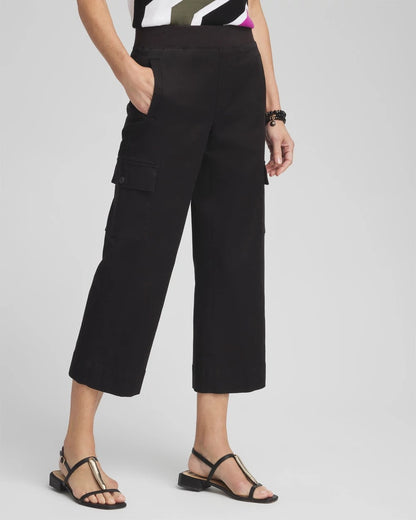 Chico's Cargo Straight Leg Cropped Pants Black