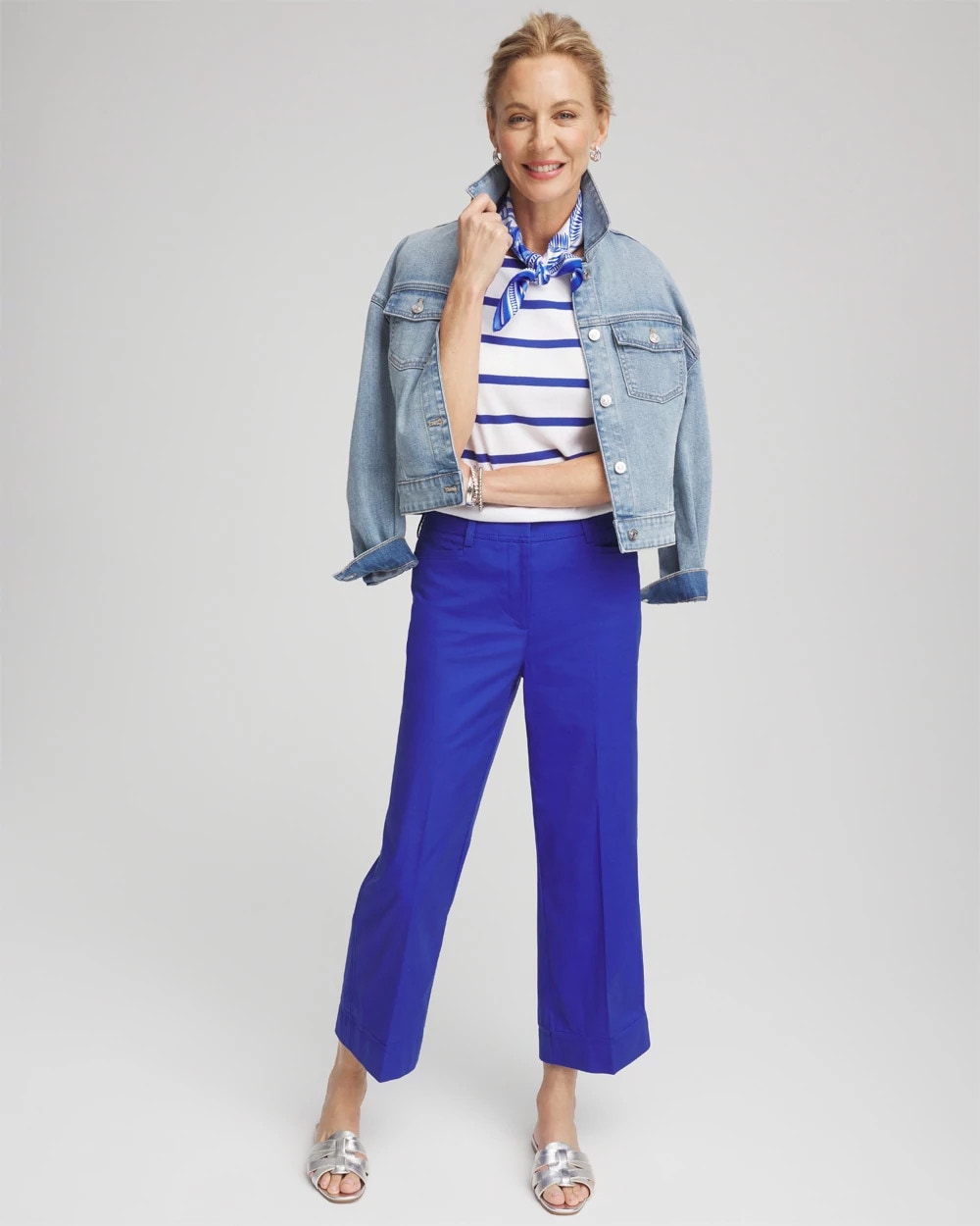 Chico's Lightweight Relaxed Straight Cropped Pants Rich Cobalt