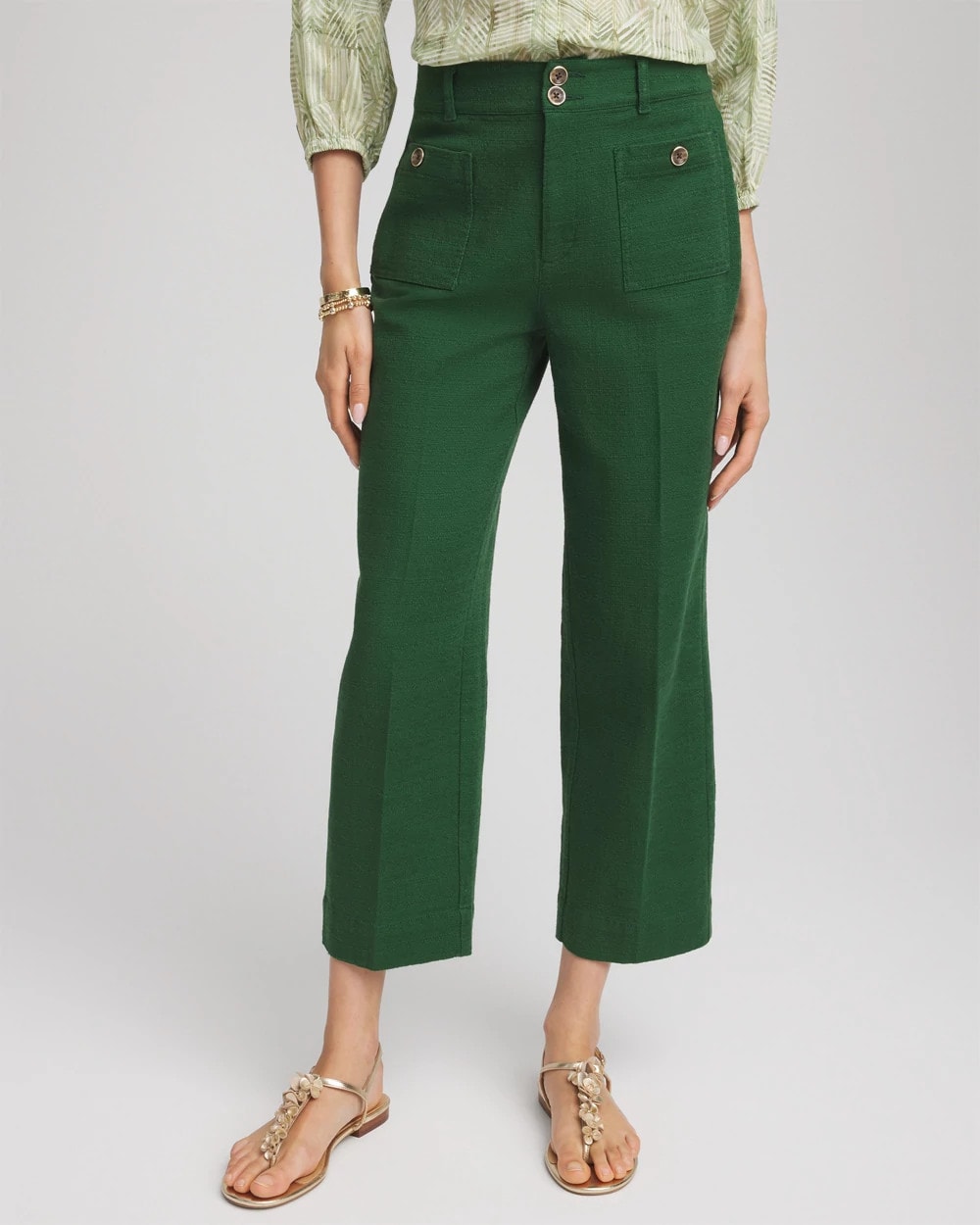 Chico's Cropped Straight-Leg Pants Palm Leaf