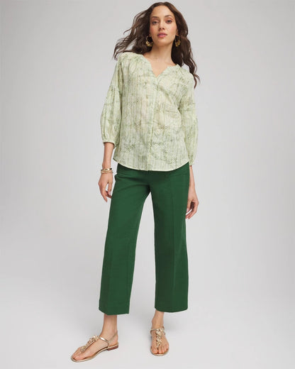 Chico's Cropped Straight-Leg Pants Palm Leaf