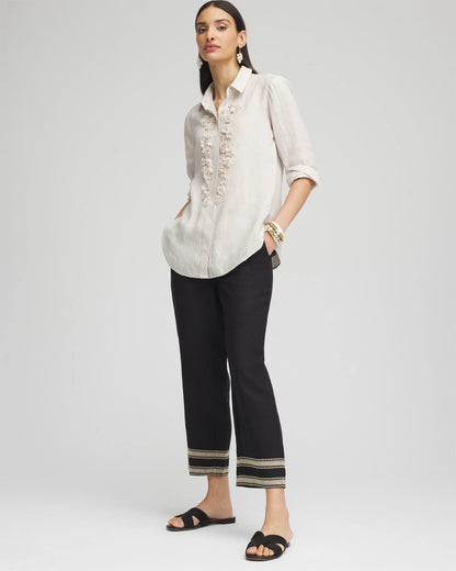 Chico's Linen Elastic Waist Cropped Pants Black