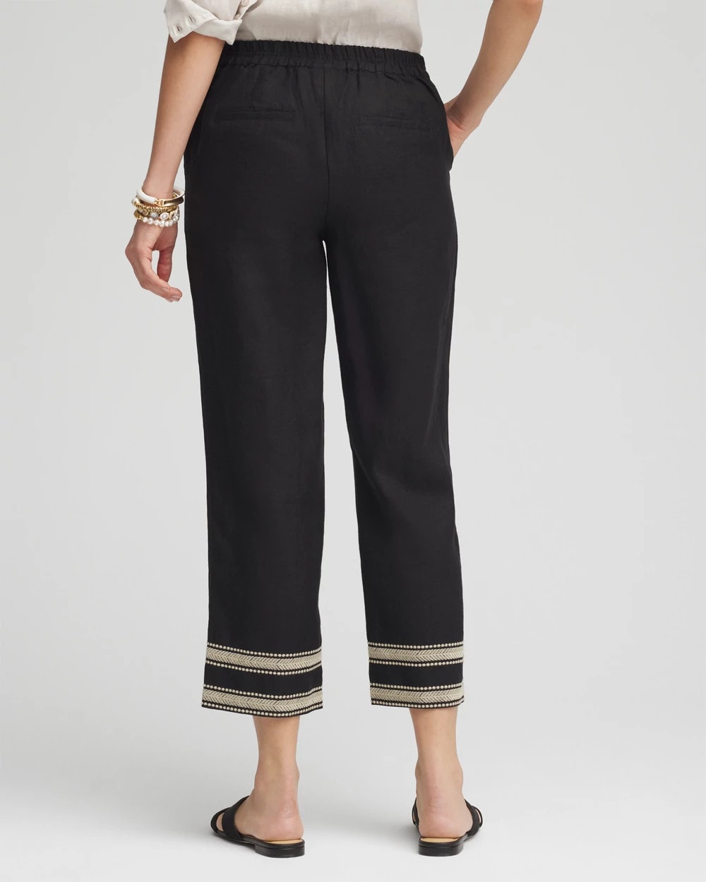 Chico's Linen Elastic Waist Cropped Pants Black