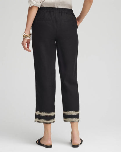 Chico's Linen Elastic Waist Cropped Pants Black