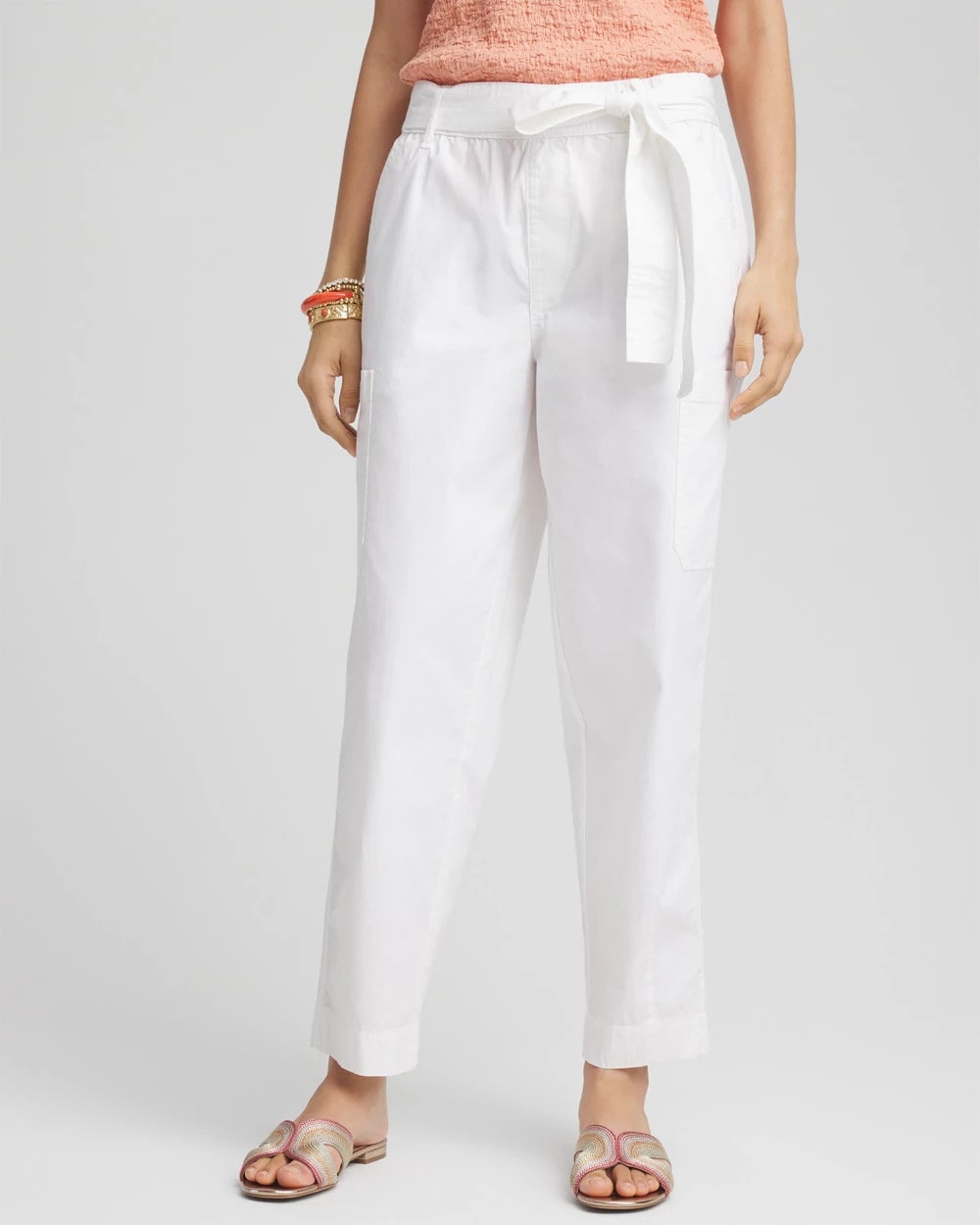 Chico's Poplin Pull-On Tapered-Leg Cropped Pants Alabaster