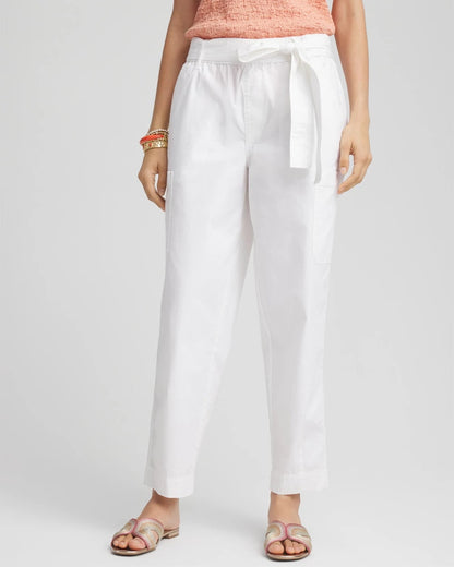 Chico's Poplin Pull-On Tapered-Leg Cropped Pants Alabaster