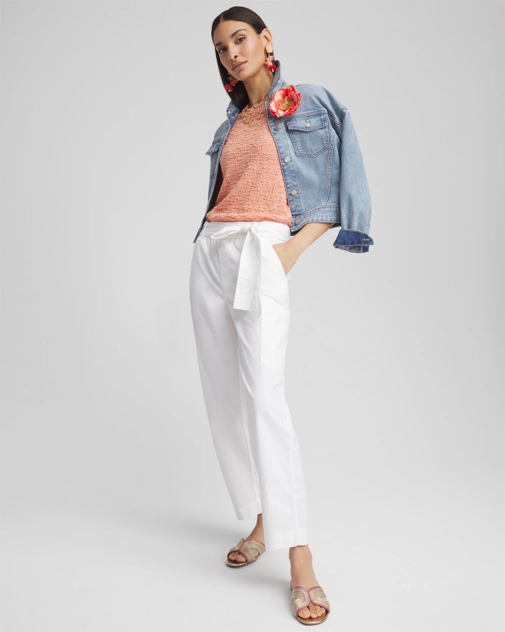 Chico's Poplin Pull-On Tapered-Leg Cropped Pants Alabaster