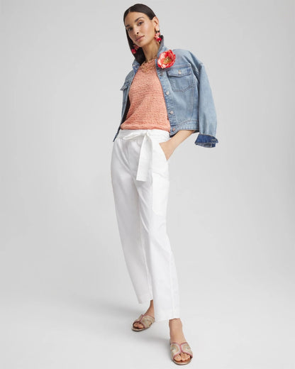 Chico's Poplin Pull-On Tapered-Leg Cropped Pants Alabaster