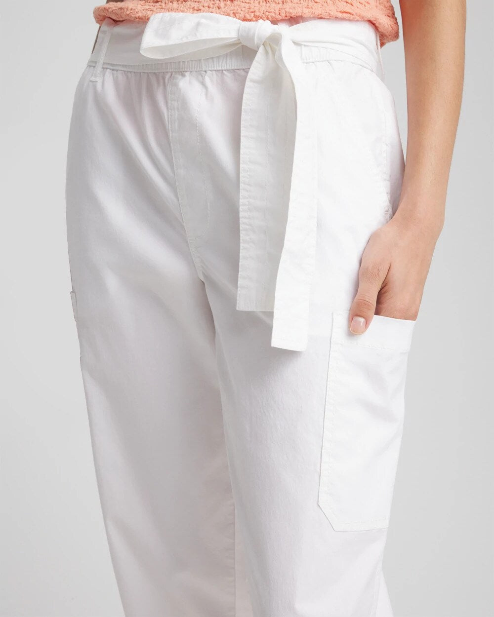 Chico's Poplin Pull-On Tapered-Leg Cropped Pants Alabaster