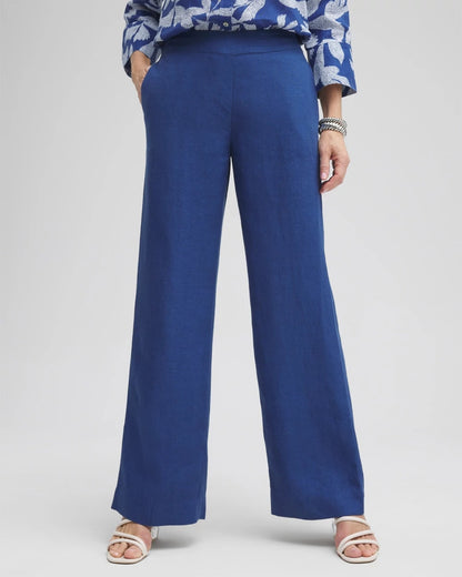 Chico's Linen Trouser Flare Pants Naval Indigo