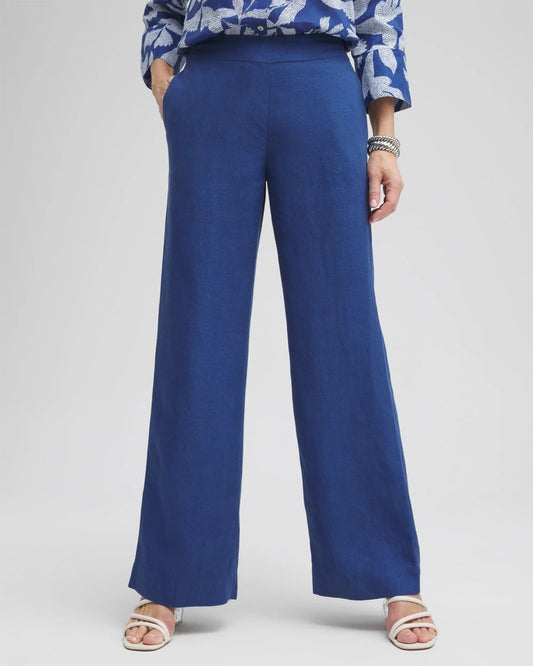 Chico's Linen Trouser Flare Pants Naval Indigo