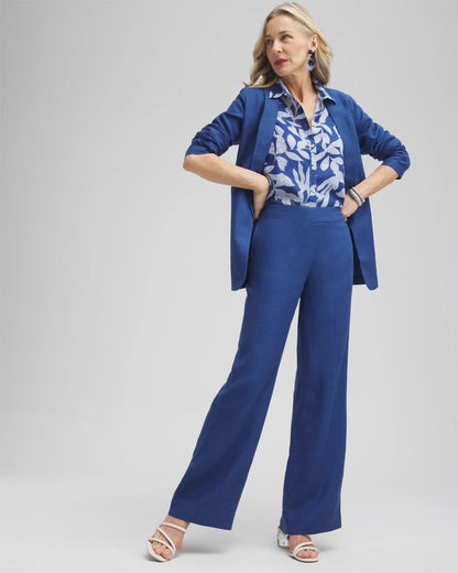 Chico's Linen Trouser Flare Pants Naval Indigo
