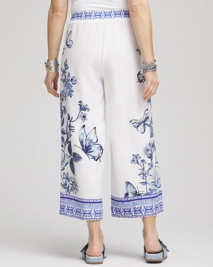 Chico's Butterfly Pull-On Linen Cropped Pants Alabaster