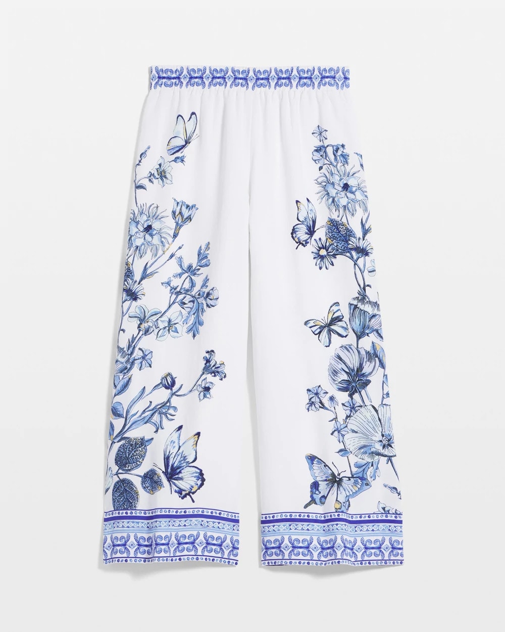 Chico's Butterfly Pull-On Linen Cropped Pants Alabaster