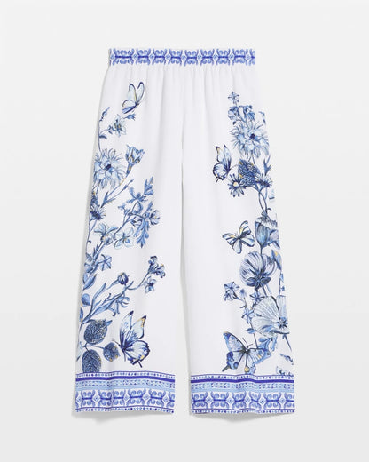 Chico's Butterfly Pull-On Linen Cropped Pants Alabaster