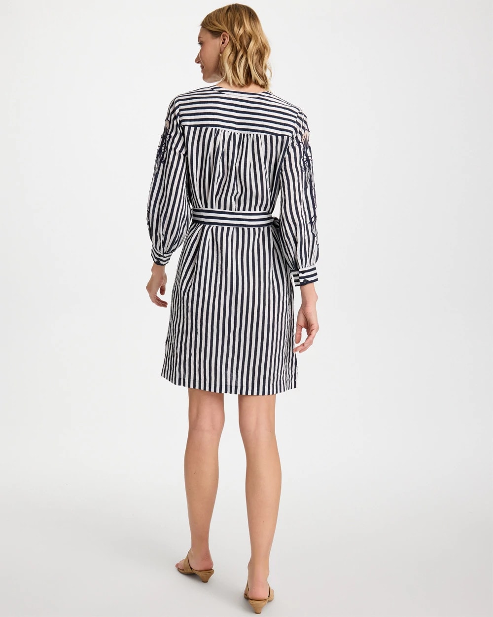 Chico's Embroidered Striped Dress Navy