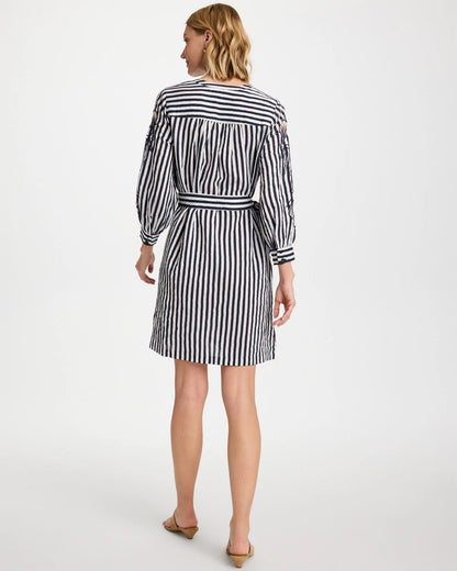 Chico's Embroidered Striped Dress Navy