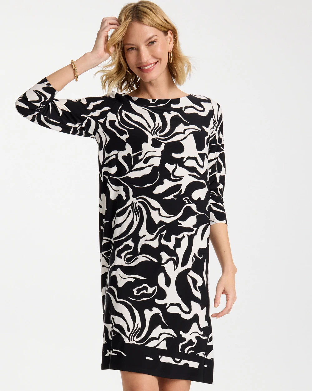 Chico's Jersey Knit Boatneck Shift Dress Black