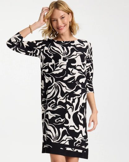 Chico's Jersey Knit Boatneck Shift Dress Black