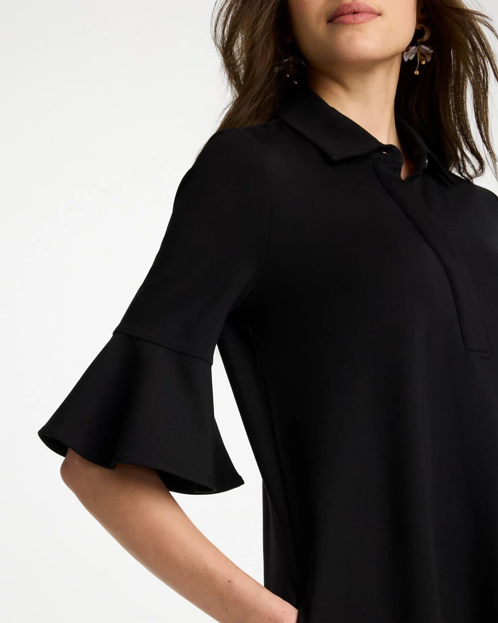 Chico's Knit Flounce Sleeve Dress Black