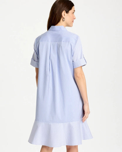 Chico's Popover Striped Tiered Poplin Dress Blue Orchid