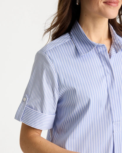 Chico's Popover Striped Tiered Poplin Dress Blue Orchid