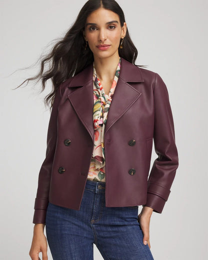Chico's Faux Leather Trench Coat Blackened Burgundy