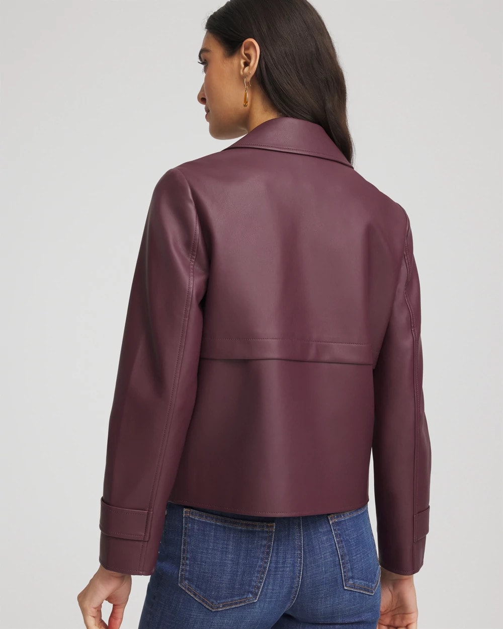 Chico's Faux Leather Trench Coat Blackened Burgundy