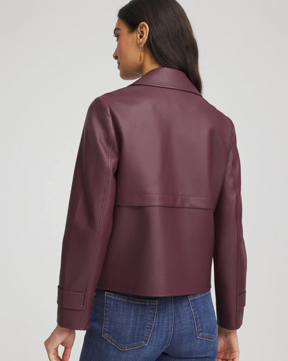 Chico's Faux Leather Trench Coat Blackened Burgundy