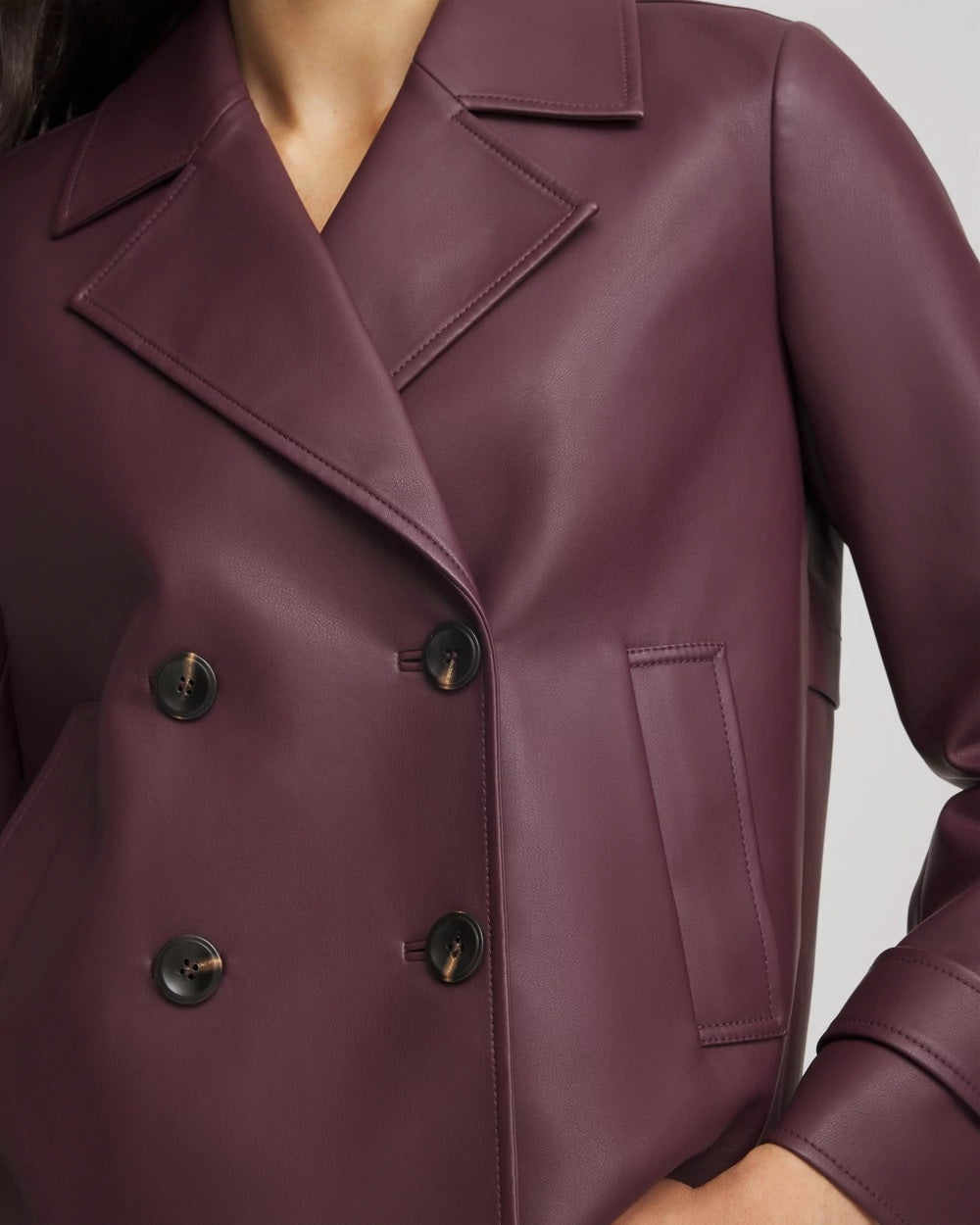 Chico's Faux Leather Trench Coat Blackened Burgundy