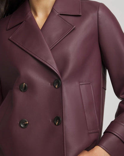 Chico's Faux Leather Trench Coat Blackened Burgundy