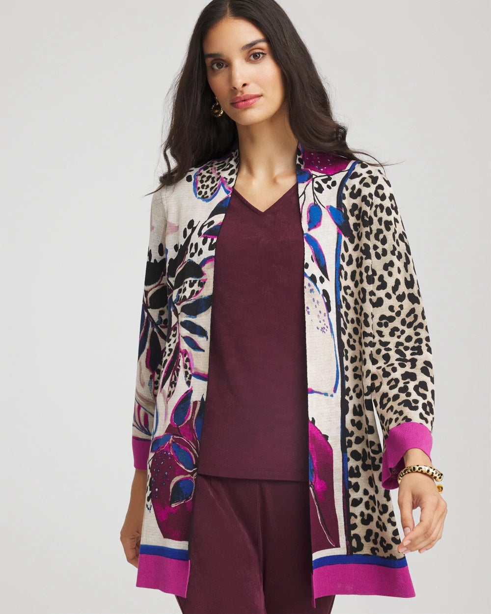Chico's Travelers™ Collection Artisanal Cardigan Blackened Burgundy