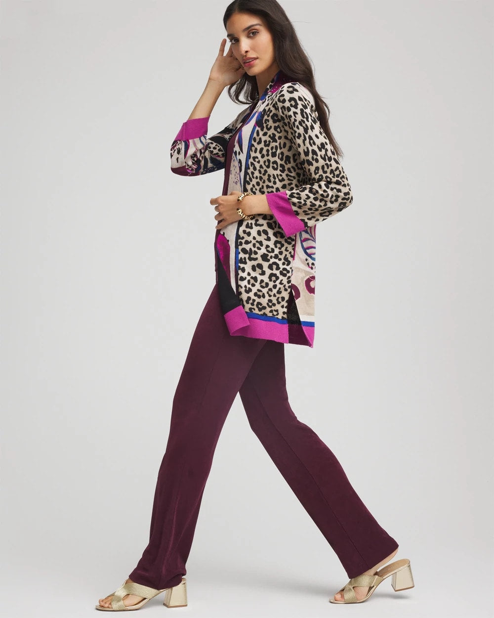 Chico's Travelers™ Collection Artisanal Cardigan Blackened Burgundy