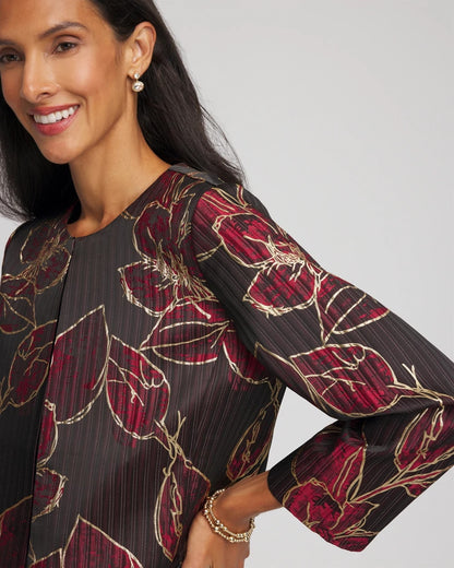 Chico's Travelers™ Collection Jacquard Foiled Floral Jacket Red