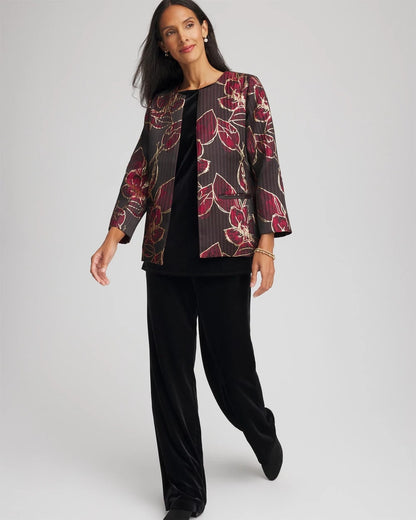Chico's Travelers™ Collection Jacquard Foiled Floral Jacket Red